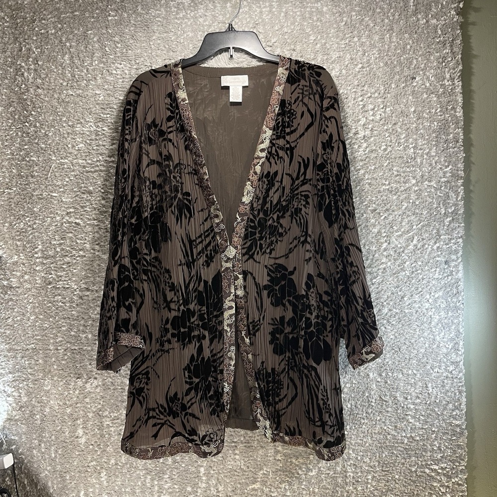 Soft Surroundings Velvet Burnout Silk Blend Jewel Clasp Kimono Cardigan 3XL‎
